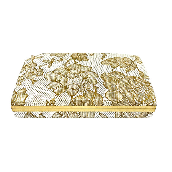 Vintage Mele Jewelry Box Case Portable Mid Century Gold Lace Pattern Hinge Lid - Picture 1 of 10